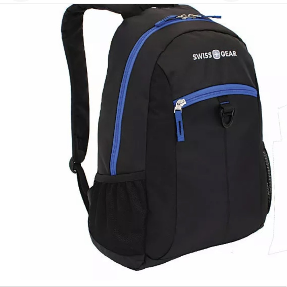 Swiss Gear Student Black Backpack With Blue Zippers Lightweight Item# SA6716